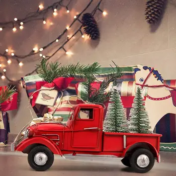OurWarm Božič Rdeča Kovinski Tovornjak Novo Leto Doma Dekoracijo Obrtniški Vrh Namizni Dekor Rdeči Tovornjak Vozil Modela Avtomobila