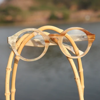 Luksuzni krog pregleden želvovina barvo ročno rog kratkovidno očala optična očala okvir rog sončna očala