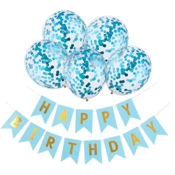 Happy birthday, roza, modra, črna, bela rojstni dan fishtail banner rose zlata konfeti latex balon rojstni odlikovanja