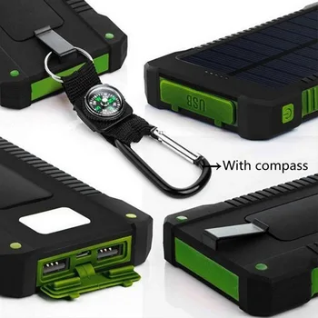 Nepremočljiva S solarnimi Moči Banke 20000mAh Polnilnik USB Dual Port Zunanje Pametni telefon Z LED Svetilko, Baterije Banka