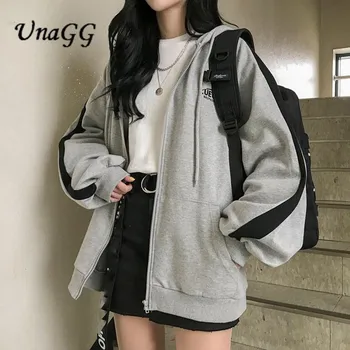 UnaGG zip-up Harajuku Hoodies Za Ženske obleke Hooded long Sleeve Hooded Džemper Redno Plašč Priložnostne korejskem slogu Majica #12