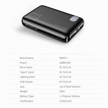 RAXFLY Mini Power Bank 10000mAh Dvojno USB Mi PowerBank Za Xiaomi Hitro Polnjenje Dvojna Vrata Usb Zunanje Baterije Prenosni carregador