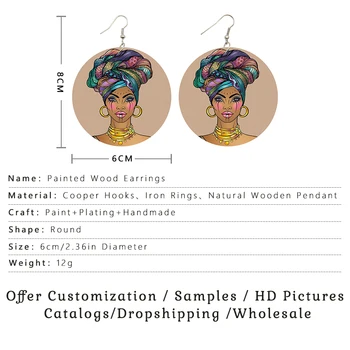 SOMESOOR 6 Modelov Natisnjeni Obroče Lady Afriški Spusti Leseno Uhani Headwrap Ženska Locs Afrocentric Etnične Ročno izdelan Nakit Les