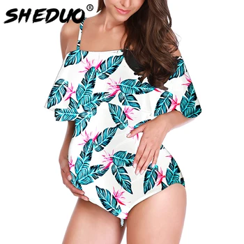 Porodniški Plus velikost Kopalk, Ženske Plaži Telo obleko Ruffle Noseča En kos Kopalke Velika velikost Monokini 2019 Novo 5xl