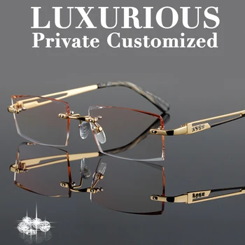 Luksuzni Zlata Očala Okvirji Moških Nosorogovo Eyeglass Titanov Okvir Visoke Jasno Objektiv Ti Rimless Optični Skupaj Očala 645