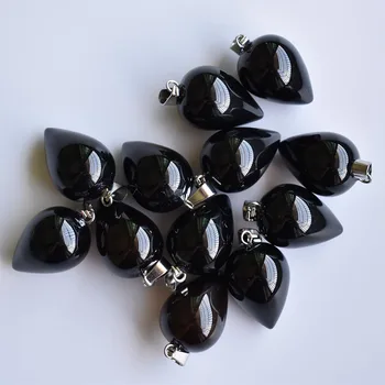 Debelo 12pcs/veliko novih modnih visoko kakovost naravnega črni oniks okrogli Stožec obliko Obeski za nakit, izdelava brezplačna dostava