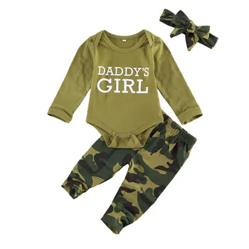0-12M newborn baby toddler, otroci, dekleta, fantje priložnostne obleko oblačila vojske zelena dolg rokav romper vrh + prikrivanje hlače 2pcs obleko