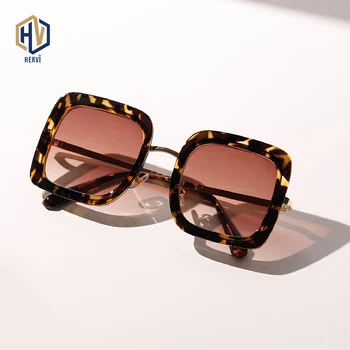 Kvadratni Pol Veliki Kovinski Okvir za Očala Ženska Retro Leopard Gradient sončna Očala Unisex UV400 gafas de sol