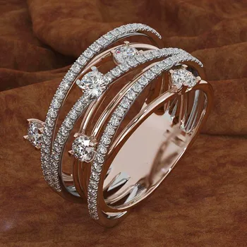 Luksuzni Ženski Kristalno Cirkon Kamna Obroč Srčkan Moda Rose Gold Barvi Ring Obljubo Ljubezni Poroko Udejstvovanje Obroči Za Ženske