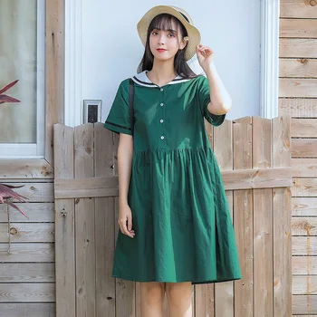 Poletje moda mori dekle srčkan kawaii obleko 2019 nov prihod mornar ovratnik mehko bombažno zelena obleka