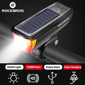 ROCKBROS Sončno Kolo Svetlobe Glasno Kolo Rog Nastavite 350 LM USB Polnilne Kolo Smerniki Električno 120dB Rog solarnimi Lučmi