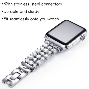 Luksuzni Diamant Nakit Trak Za Apple Watch Band 42mm 38 mm Bling iz Nerjavečega Jekla Kovinska Zapestnica Za iWatch 6 trak 40 mm 44 mm MP
