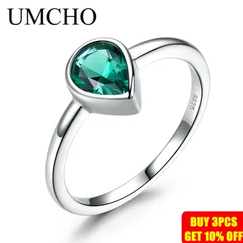 UMCHO Resnično Emerald Gemstone Obroči za Ženske 925 Sterling Silver Posla Mater je dan Stranka Darilo Fine Nakit Nova