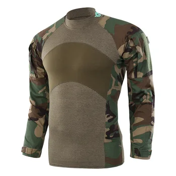 Moški Vojske Zelena Rip-stop Taktično T Majice Dolg Rokav Prikrivanje, Pohodništvo T-Shirt Jesenski Lov Paintball Oblačila
