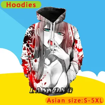 Draga v franxx nič dveh majica s kapuco anime 3d tiskanja moških harajuku hlače ulične puloverju hip hop jopiči oblačila