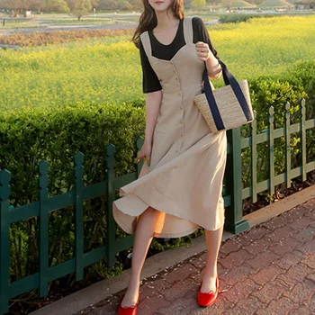 Bež Sladko Chic Vintage Naramnice Obleka Ženske Čipke-up Bowknot Oblikovalec Japonski korejski Slog Priložnostne Padec Linije Midi Obleke