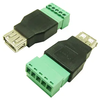 10Pcs USB ženski vijak terminal blok USB ženska priključka, pretvornik napajalnik USB2.0 Ženski Jack Vertikalni Tip Črna