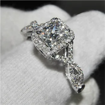 Ljubitelji Princesa cut 3ct Lab Diamantni prstan Resnično 925 Sterling srebrni Poročni Prstani, Zaročni za ženske, Moške Stranke, Nakit Darilo