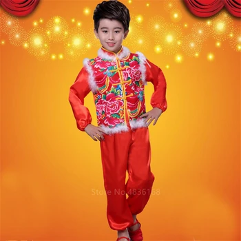 Kitajski Vrh Rdeče Tang Obleko, Bluzo Tradicionalna Kitajska Oblačila Za Otroke Baby Dekleta Fantje Suknjič 2020 Novo Leto Oblačila Ples Kungfu