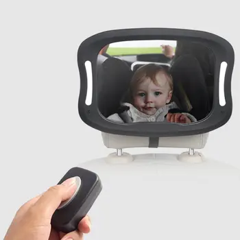 Avto Sedež Rearview Mirror Baby Ogled Ogledalo Daljinsko LED Luči Rearview Mirror Akril ABS 360-Stopinjski Zasuk