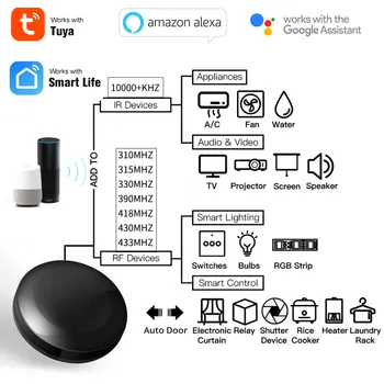 Tuya WIFI IR RF Glas Pretvornik Univerzalni Daljinski-Krmilnik Tv-klimatska Naprava Svetlobo-nastavite možnost Wifi Smart Home Za Alexa Google