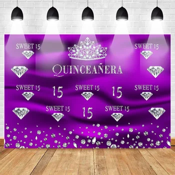 Neoback Quinceanera Vijolično Ozadje Sladko 15 Rojstni Dan Fotografija Ozadje Dekoracijo Banner Diamond Odraslih Slovesnosti