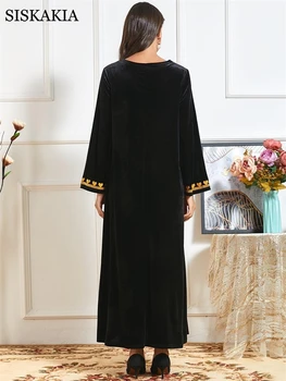 Črni Žamet Etnične Vezenje Abaya Obleko za Ženske Zimske 2020 Dubaj arabski Muslimani Turčija Plus Velikost Oblačila z Dolgimi Rokavi Nova