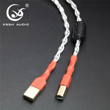 XSSH Bela OFC Čistega Bakra, Srebra Razširitev Pletenic DAC av-Video Audio Izhod USB 2.0 A-B Kabel Žice Kabel