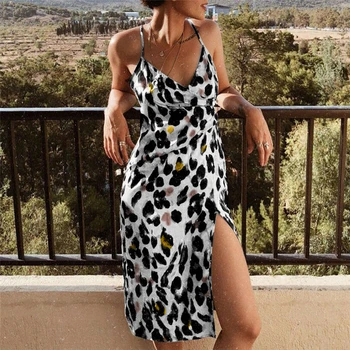 Seksi Leopard Obleka Ženske Camisole Poletje Visoko pasu split Obleka Ženske obleke 2020 Novo Slim Camisole Ženski Ulične Obleko Lady