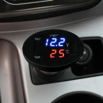 12V/24V Avtomobilski Polnilnik Napetost/Temperatura/Tekoči Meter Tester Digitalni LED Zaslon Dual USB Temperature Merilnik Telefon Polnilnik