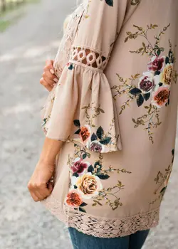 Plus Velikost Ženske Dolge Signalne Rokav Počitnice Čipke Cvetlični Kimono Jopico Dame Poletje Vrhovi Bluzo