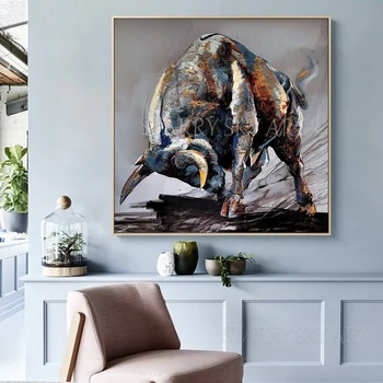 Odličen Umetnik Ročno poslikano Visoke Kakovosti Povzetek Živali Bika Oljna slika na Platnu Moderna Živali Bika Akril Slikarstvo