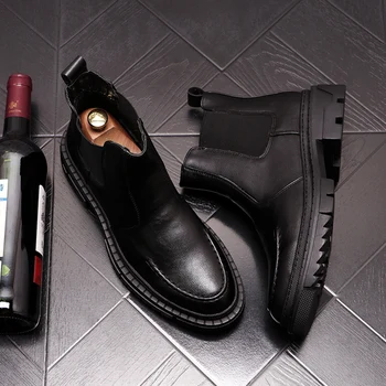 Znana blagovna znamka moških luksuznih modnih chelsea škornji pravega usnja platforma čevlji lep kavboj bottines gleženj bootas hombre zapato