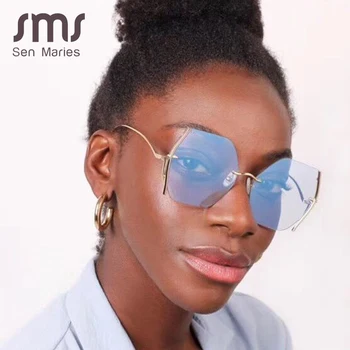 Novo Rimless Prevelik sončna Očala Ženske Moški Luksuznih Modnih Kovinskih Kvadratnih Ženska sončna Očala Gradient Pisane Odtenke UV400 oculos
