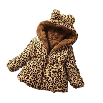 Zgostitev Zimski Veter Toplo Baby Dekleta Volnene Plašč Leopard Tiskanja Otrok Vrhnja oblačila Za 70-130 cm