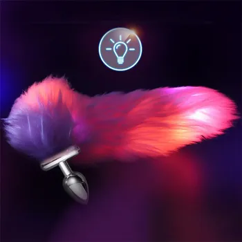 Svetlobna Fox Rep Butt Plug Kovin/Silikonski Svetlo Analni Čep Diamond Znanja Cosplay Rep Slave Igre Za Odrasle