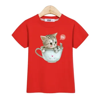 Deklica t-shirt moda otroci vrhovi kratek rokav tees bombaž majica luštna mačka shirt tiskanje priložnostne dojencek dekliška oblačila, 3-13T
