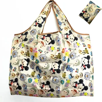 50x60cm Disney risanke, zložljiva torba za nakupovanje Mickey mouse vreča za shranjevanje Visoko zmogljivost zeleno vrečko strani risanka rami