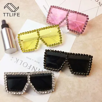 TTLIFE Moda Velik Diamantni Kristal sončna Očala Ženske Luksuzne blagovne Znamke Kvadratnih Očala Oculos De Sol Feminino Očala Odtenki
