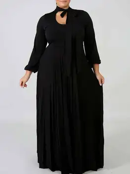Ženske Plus Velikost Moda Obleko z Dolgimi Rokavi Ženske Oblačila Čipke-Up Obleke Pomlad Jesen Oblačila Barva L-5XL