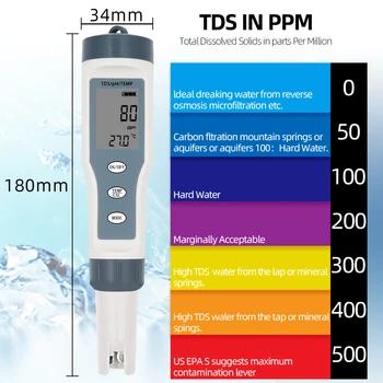 Digitalni 3 v 1 TDS PH Temperatura Meter Tester PH Žep Tester Kakovost Vode za Pitno Vodo Hydroponic Akvarijih 40% popusta
