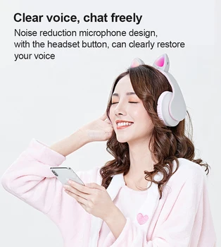 Zložljivi Bluetooth Slušalke Žareče Srčkan LED Mačje Uho Šapa Dekleta Darilo Otroci Slušalke Brezžične HI-fi Stereo Bas 3,5 mm Vtič Z Mic