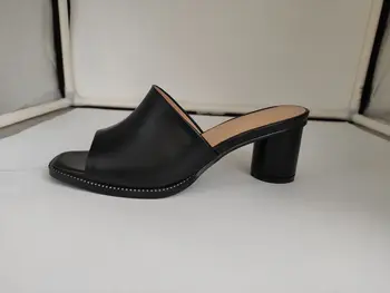 Pravega usnja ženski natikači novi Evropski stil 6 cm debele pete valjaste petah sandali ženske čevlje velikost 34-41