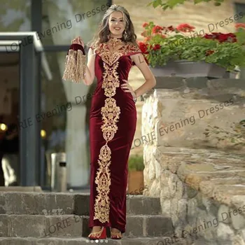 LORIE Burgundija Večerno Obleko s Snemljivo Krilo Appliques Caftan Marocain Haljo De Reveillon Žamet Ženske Prom Stranka Oblek