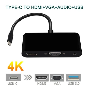 Tip C do HDMI VGA Adapter Pretvornik USB C 3.1 za HDMI+VGA+Audio Converter 3 v 1 USBC Hub Uporabite za Mobilne Telefone in PC/Macbooks