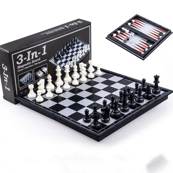 3 v 1 Šah & Dama & Backgammon Set Potovalnih Plastičnih Šahovsko Igro, Magnetni Šahovske Figure, Zložljivi Šahovnice Darilo Zabava