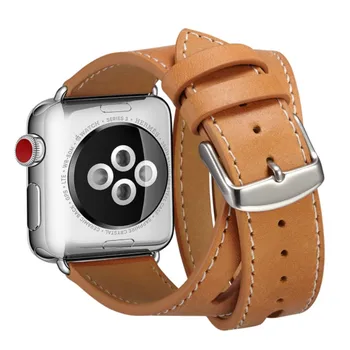 Ekstra Dolgo Usnje Pasu Dvakrat Tour Zapestnica Usnjeni Trak Zamenjava Watchband za Apple Gledati Serije 1 2 3 38 mm 42mm 40 mm 44