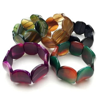 Edinstven hip-hop nakit več barvnih stripes Bocvana agates kroglice gem Elastično Zapestnico konkavno obliko