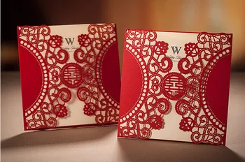 50pcs Poročno Vabilo Kartice Kitajski Rdeč Laserski Oblikovanje Poročna Vabila Tiskanje Prazno Notranji Listi Vabila