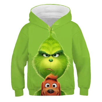 Plus Žamet Božič Grinch Hoodies Teen za Dekleta Zelena Otrok Kostume Pulover Puloverju Ulične Cosplay Hoodie Jeseni